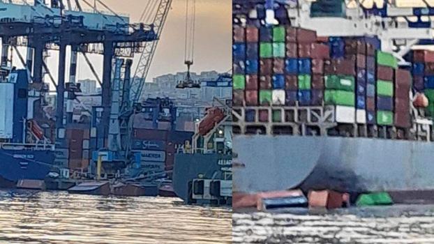 Ambarlı Limanı'nda yük gemisinden 28 konteyner denize düştü