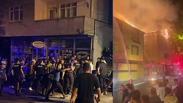 Sancaktepe'de, evini ateşe veren şüpheliyi, mahallelinin elinden polis zor kurtardı