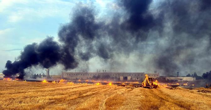 TIR’da çıkan yangın tarım arazisine sıçradı