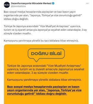 Japonya'nın Türkiye'ye vize zorunluluğu getirdiği iddialarına yalanlama