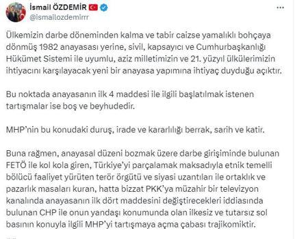 MHP'li Özdemir: Anayasanın ilk 4 maddesi ile ilgili tartışmalar boştur