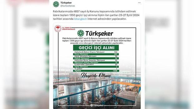 Türkşeker, 1350 geçici işçi alacak