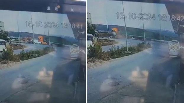 Bursa'da TIR, hafif ticari araca çarptı; o anlar kamerada