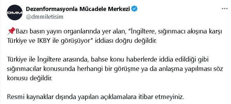 DMM'den, 'İngiltere ile sığınmacı görüşmeleri' iddiasına yalanlama