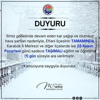 Karabük- Gerede yolu ulaşıma kapandı; eğitime kar engeli