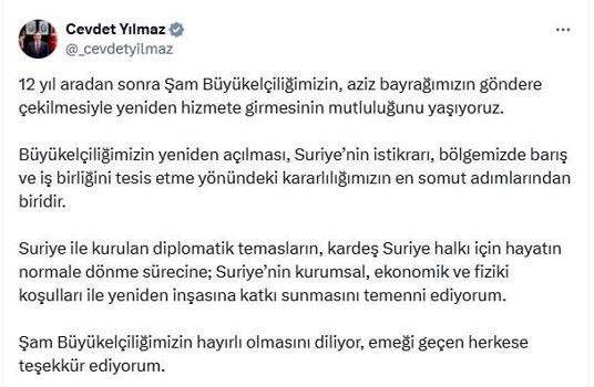 Cumhurbaşkanı Yardımcısı Yılmaz'dan 'Şam Büyükelçiliği' mesajı