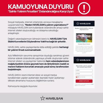 HAVELSAN'dan 'Sahte Yatırım Fırsatları' dolandırıcılığına karşı vatandaşlara uyarı