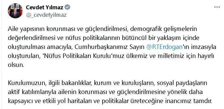 Cumhurbaşkanı Yardımcısı Yılmaz: 'Nüfus Politikaları Kurulu', kapsayıcı ve etkili politikalar üretecek