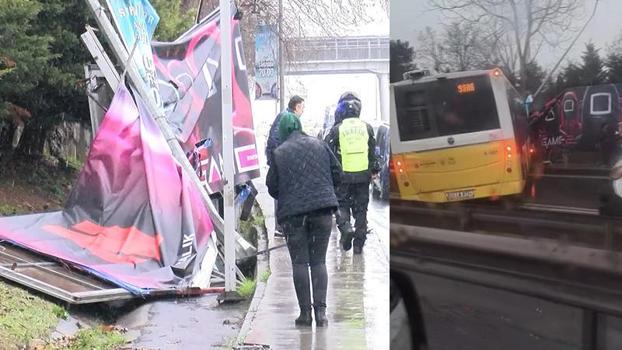 Bahçelievler'de İETT otobüsü yoldan çıkıp reklam panosuna çarptı