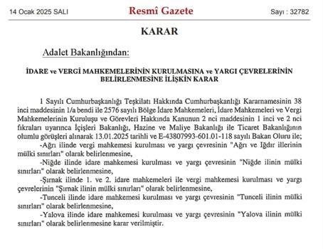 Bakan Tunç: İdare ve vergi mahkemelerinin kurulması kararı Resmi Gazete'de