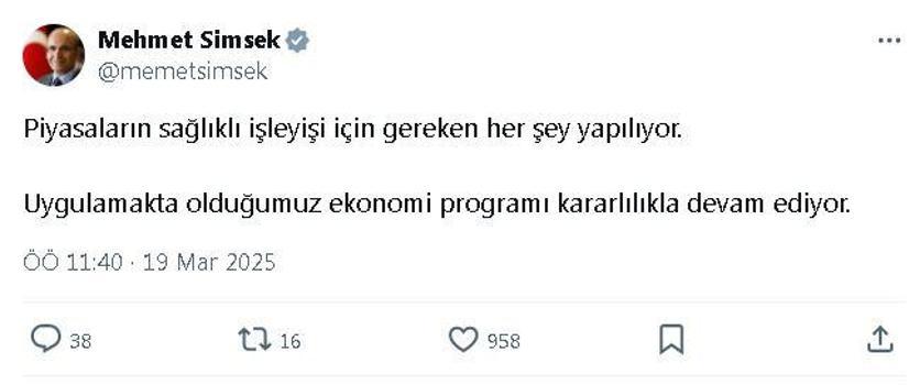 Bakan Şimşek: Piyasaların sağlıklı işleyişi için gereken her şey yapılıyor