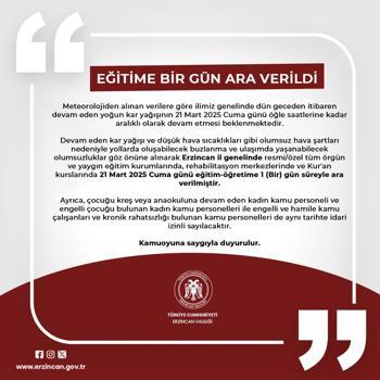Erzincan’da eğitimde kar tatili uzatıldı