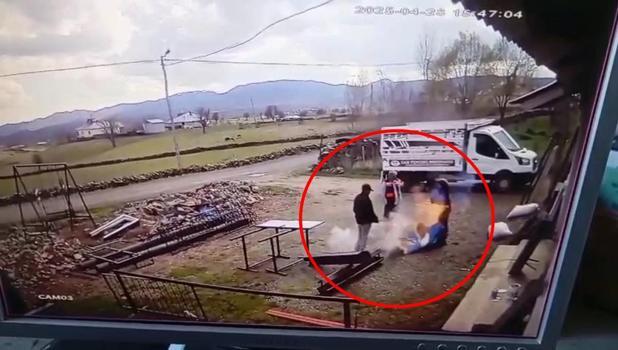 Spiral makinesiyle kesilmek istenen varil patladı; o anlar kamerada