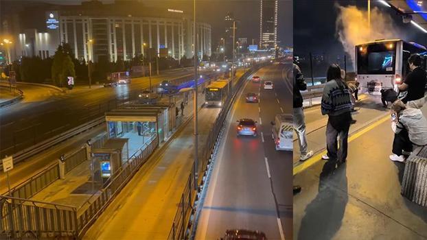 Kağıthane'de metrobüste yangın; seferler bir süre durduruldu