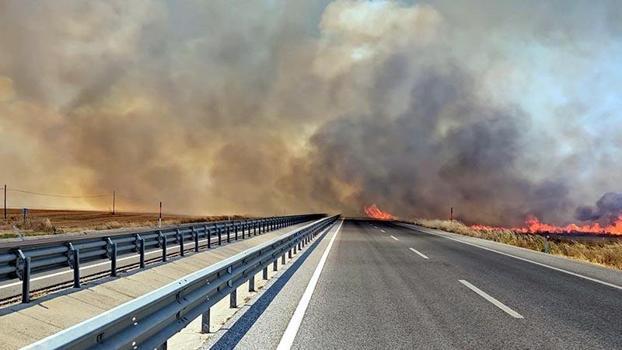 Edirne'de anız yangını; kara yolu kapatıldı