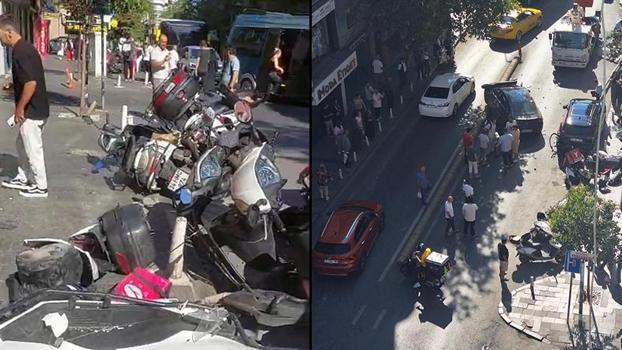 Kağıthane'de hatalı sollama kazası kamerada: 10 araç zarar gördü; ortalık savaş alanına döndü