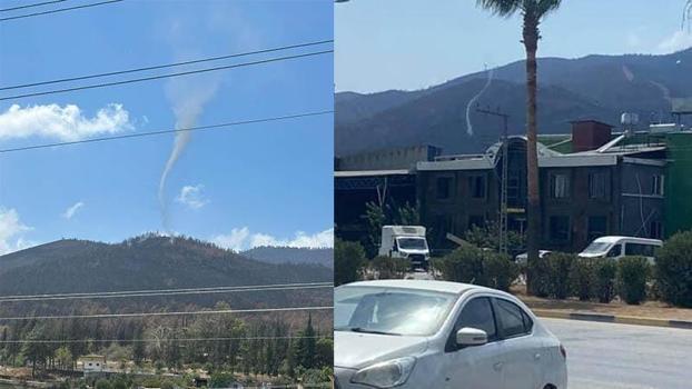 Hatay'da geçen ay yanan ormanda hortum çıktı; o anlar kamerada