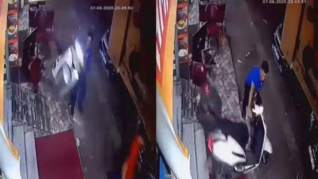 Gazın verildiği motosiklet, masa ve sandalyelere çarptı; o anlar kamerada