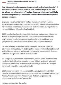DMM'den 'köprü ve otoyollar satılıyor' iddialarına ilişkin açıklama