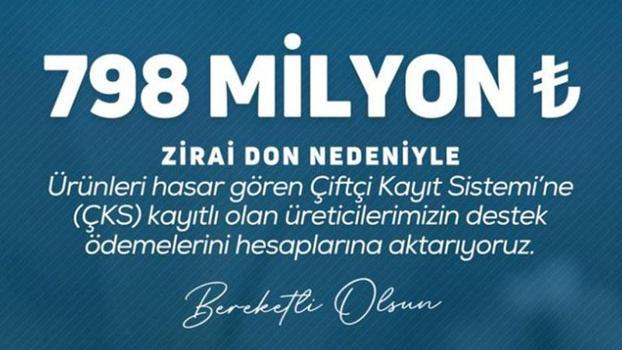 Tarım ve Orman Bakanlığı'ndan üreticilere 22 milyar 946 milyon lira zirai don desteği