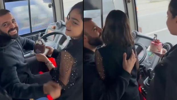 Halk otobüsü şoförü babaya, sefer sırasında kızlarından doğum günü sürprizi
