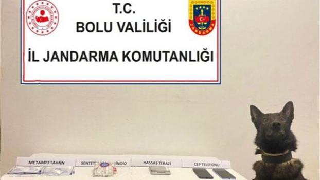 Gizli bölümlere saklanmış uyuşturucuları, narkotik köpeği buldu