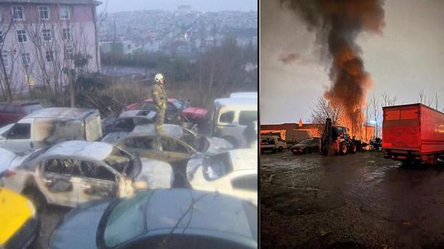 Gaziosmanpaşa'da otoparkta yangın: 14 araç zarar gördü