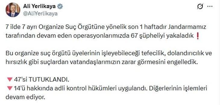 7 ilde 7 organize suç örgütüne operasyon: 47 tutuklama