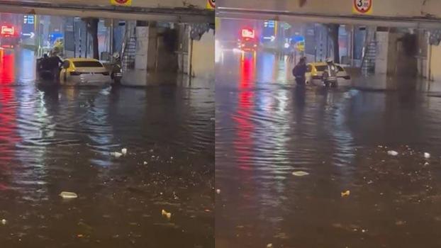 Fatih’te göle dönen alt geçitte mahsur kalan sürücü kurtarıldı