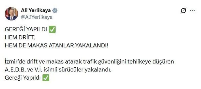 İzmir'de drift ve makas atan 2 sürücü yakalandı