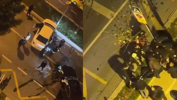 Beylikdüzü'nde trafik kazası sonrası tarafların kavga ettiği anlar kamerada