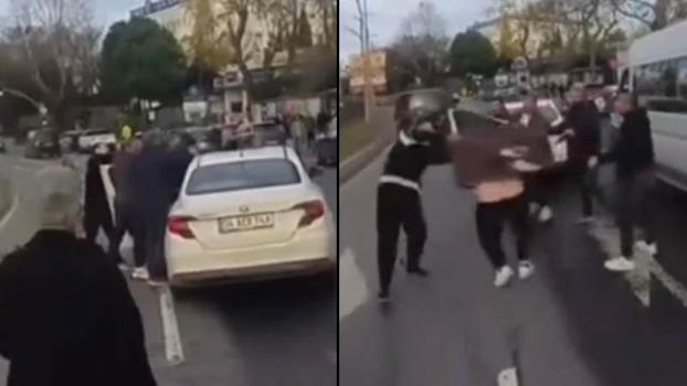 Sarıyer'de trafikte sürücülerin yol verme kavgası kamerada