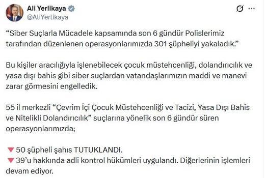 55 ilde siber suç operasyonları; 50 şüpheli tutuklandı