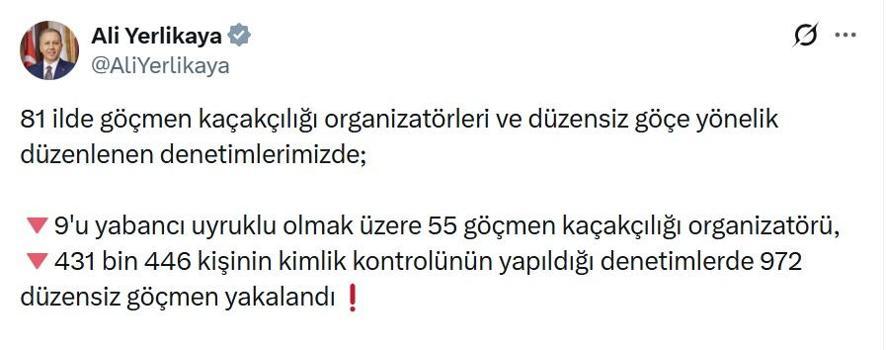 81 ilde 972 düzensiz göçmen yakalandı