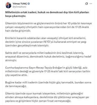 Bakan Tunç: Devletimize diz çöktürmeyi amaçlayan şer yapılara fırsat vermeyeceğiz