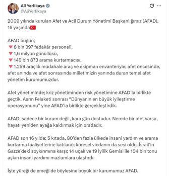 Bakan Yerlikaya: AFAD, Gazze'ye 104 bin tonu aşkın insani yardım ulaştırdı
