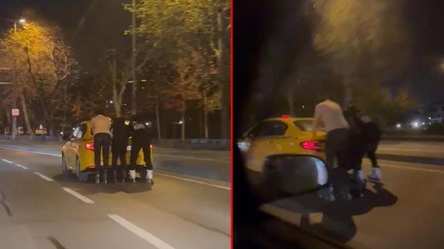 Maltepe'de patenli 3 kişinin tehlikeli yolculuğu kamerada