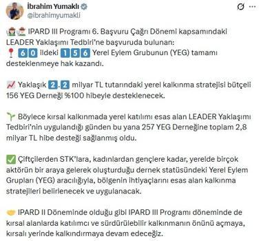 Bakan Yumaklı: 156 Yerel Eylem Grubu'nun tamamı desteklenmeye hak kazandı