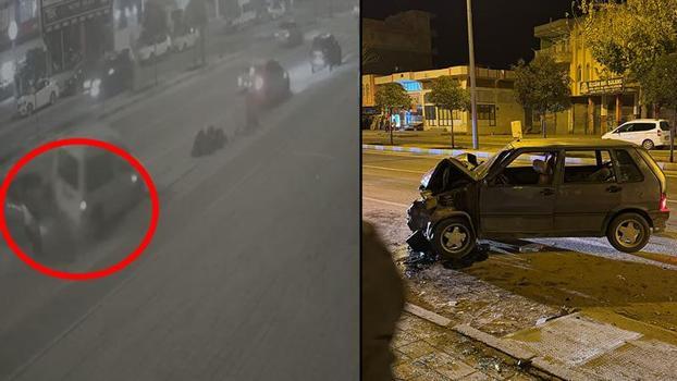 Otomobilin park halindeki hafif ticari araca çarptığı kaza kamerada