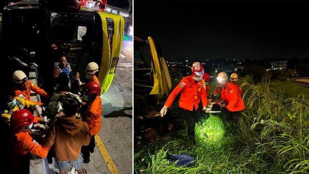 Endonezya'da yolcu otobüsü devrildi: 16 ölü