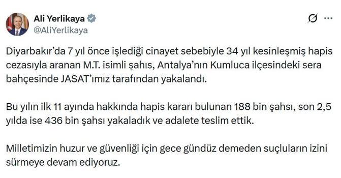 Diyarbakır’da 7 yıl önce işlenen cinayetin hükümlüsü JASAT tarafından Antalya’da yakalandı