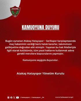 Atakaş Hatayspor’dan hakem kararlarına tepki