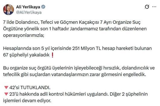 7 ilde organize suç örgütü operasyonu: 42 tutuklama