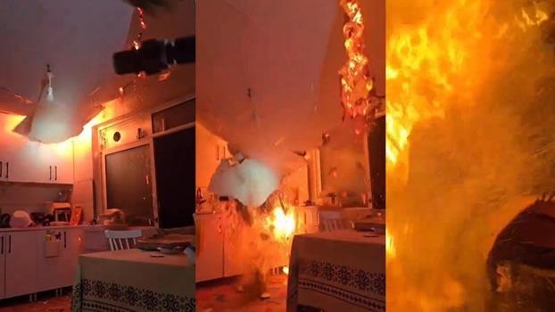 Yangına müdahale ederken çöken tavanın altında kalmaktan son anda kurtuldular