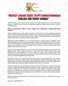 HAK-İŞ'ten 'Asgari Ücret Tespit Komisyonu' açıklaması