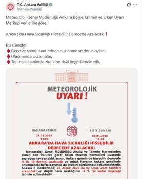 Ankara Valiliği'nden 'buzlanma' ve 'don' uyarısı