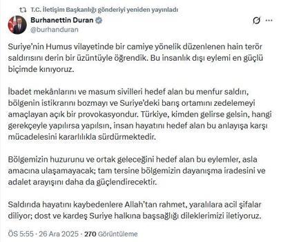 İletişim Başkanı Duran, Suriye'deki terör saldırısını kınadı