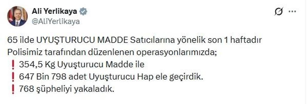 65 ilde uyuşturucu operasyonu; 768 gözaltı