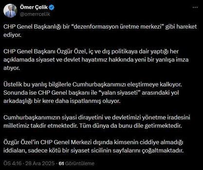 AK Parti'li Çelik: Özgür Özel, yaptığı her açıklamada yeni bir yanlışa imza atıyor