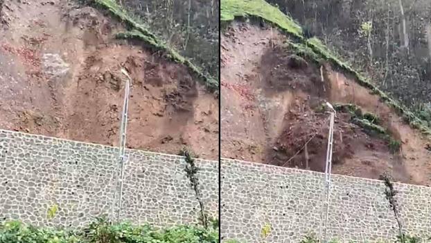 Rize'de çay bahçesinde heyelan anı kamerada